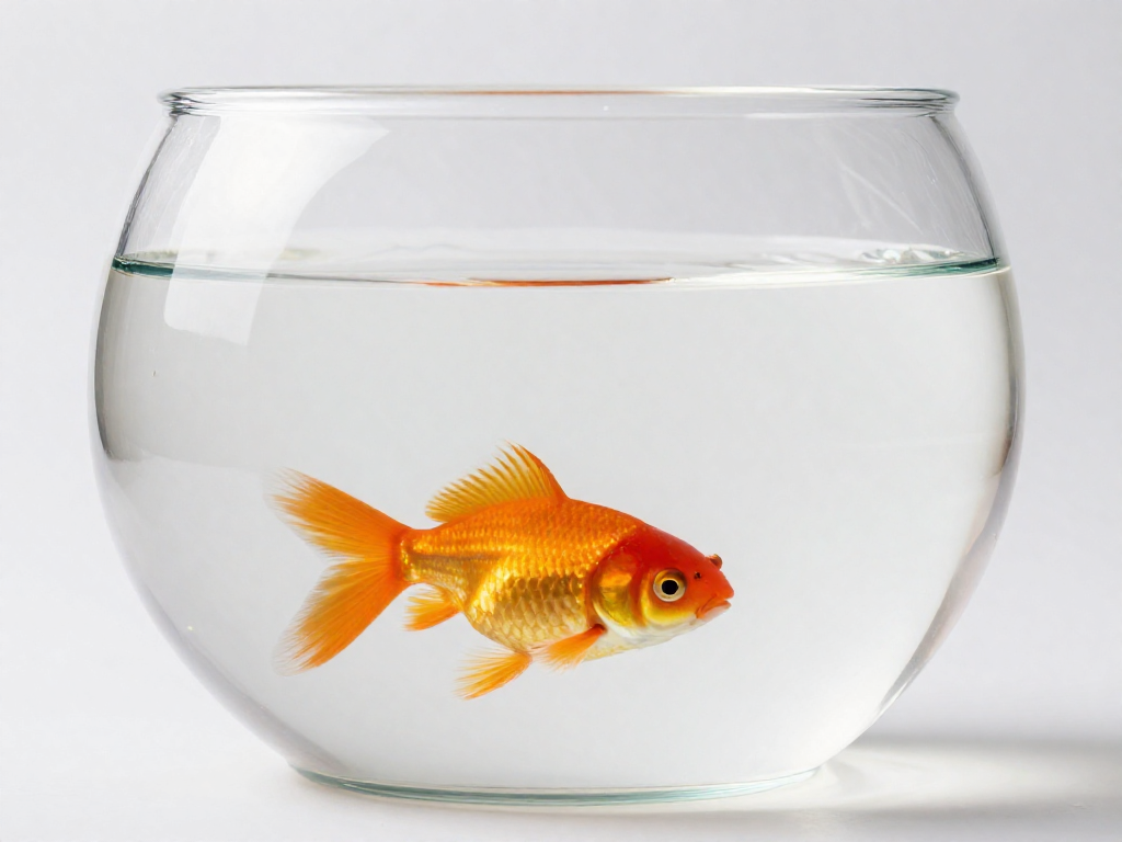 A bright orange goldfish swimming in a clear glass bowl illustrating the goldfish memory myth