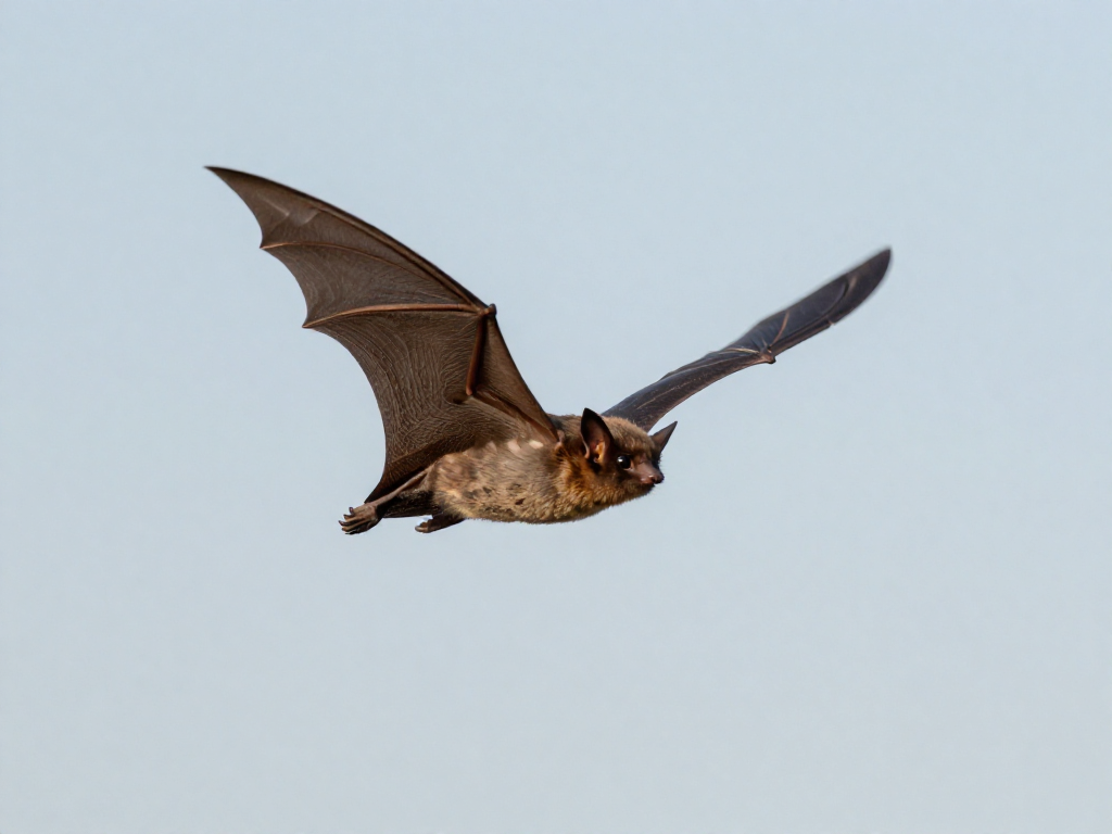 A small bat in flight against a twilight sky illustrating echolocation and the 'blind as a bat' myth