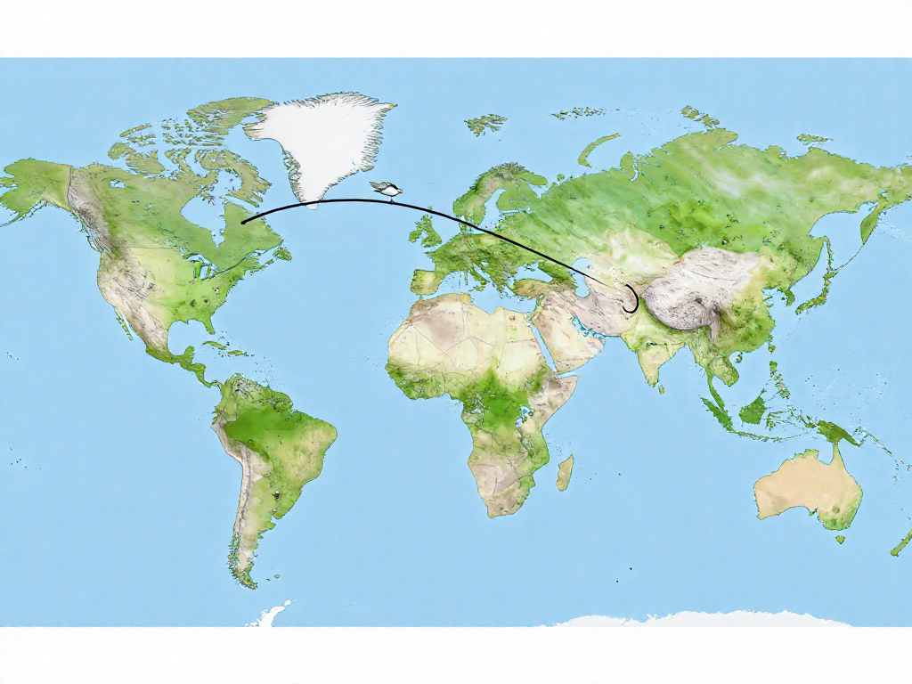 World map showing the Arctic tern's migration route from the Arctic to Antarctica