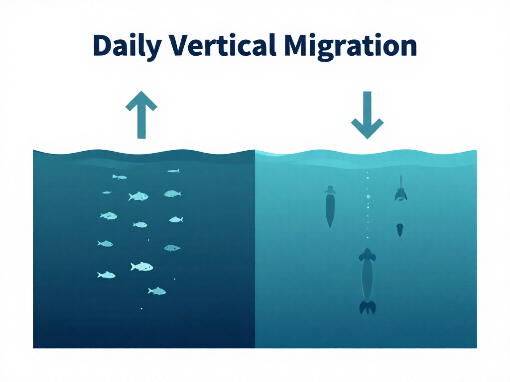 Infographic showing deep-sea animals migrating up at night and down by day