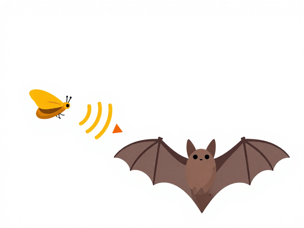 Diagram showing how a bat uses echolocation to emit and receive sound waves to locate a moth