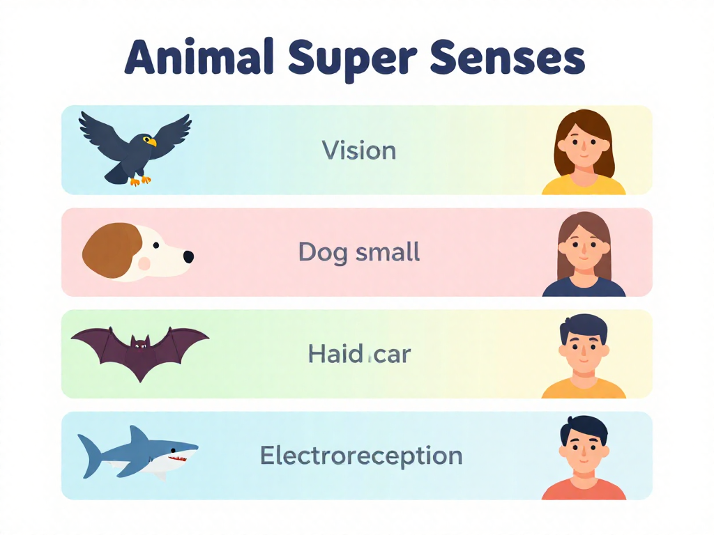 Vertical comparison chart of animal super senses versus human senses