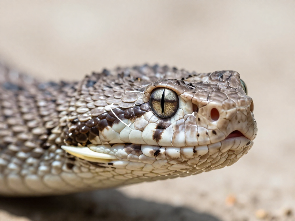 Close-up of a pit viper's head with its heat-sensing pit organs highlighted
