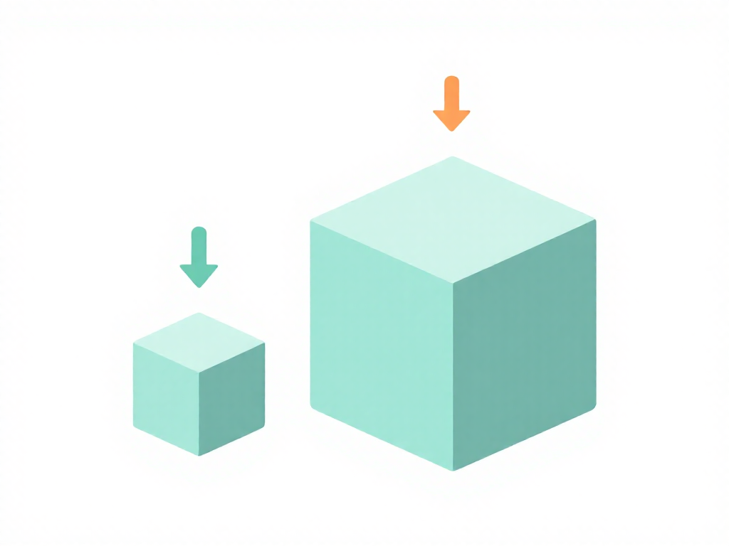 Simple infographic comparing a small cube and large cube to illustrate the square-cube law