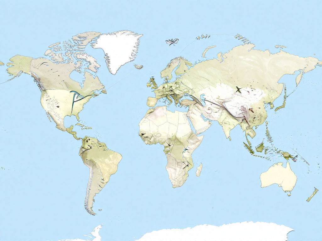 World map showing major bird migration flyways with curved route lines