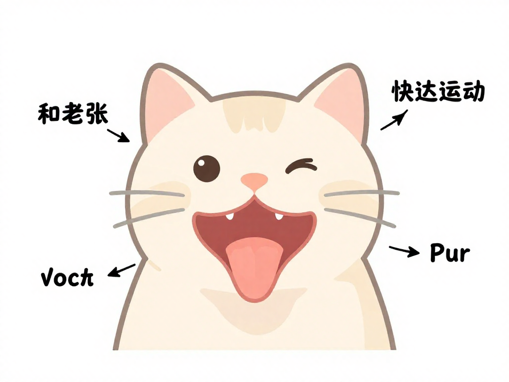 Simple labeled diagram showing how a cat's voice box vibrates to make a purr