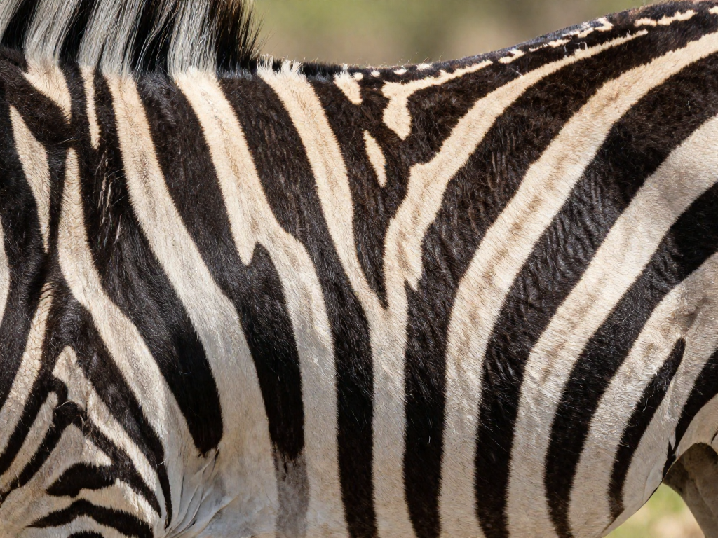 Extreme close-up of a zebra's black and white stripes showing their unique fingerprint-like pattern
