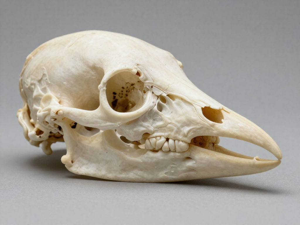 Close-up of a woodpecker skull with a delicate bone curving around the top.